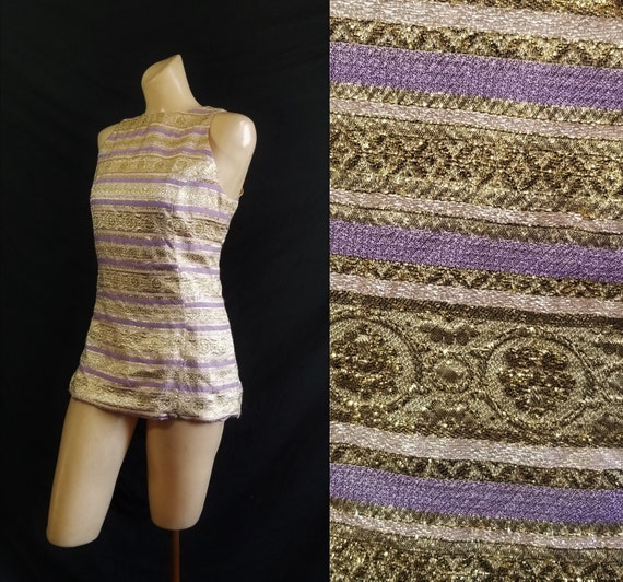 Vtg 60s Metallic Gold Brocade Top / size L