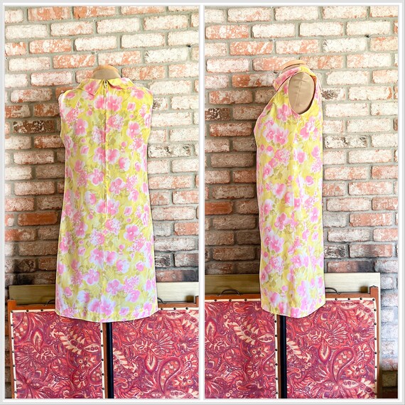 S - M | Vtg 60s Lemon + Pink Handmade Shift Dress - image 7