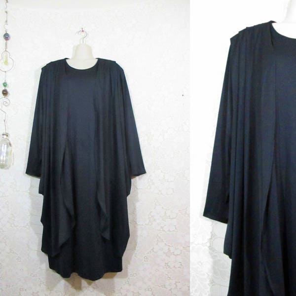 Vtg 80s Layered Minimalist Gothic Oversized Long Sleeve Dress || plus size ||