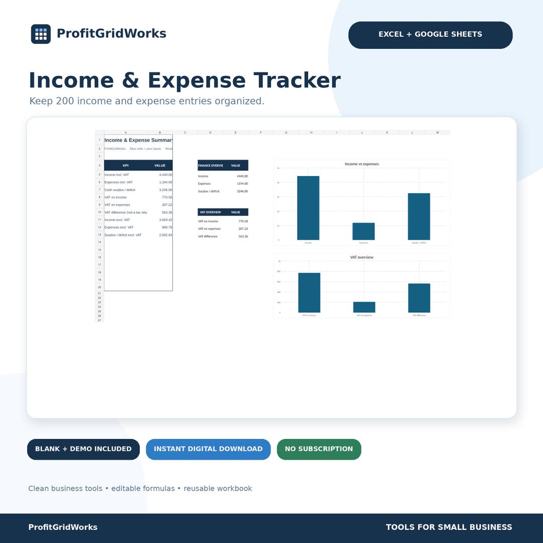 Income and Expense Tracker for Excel & Google Sheets | Small Business ...