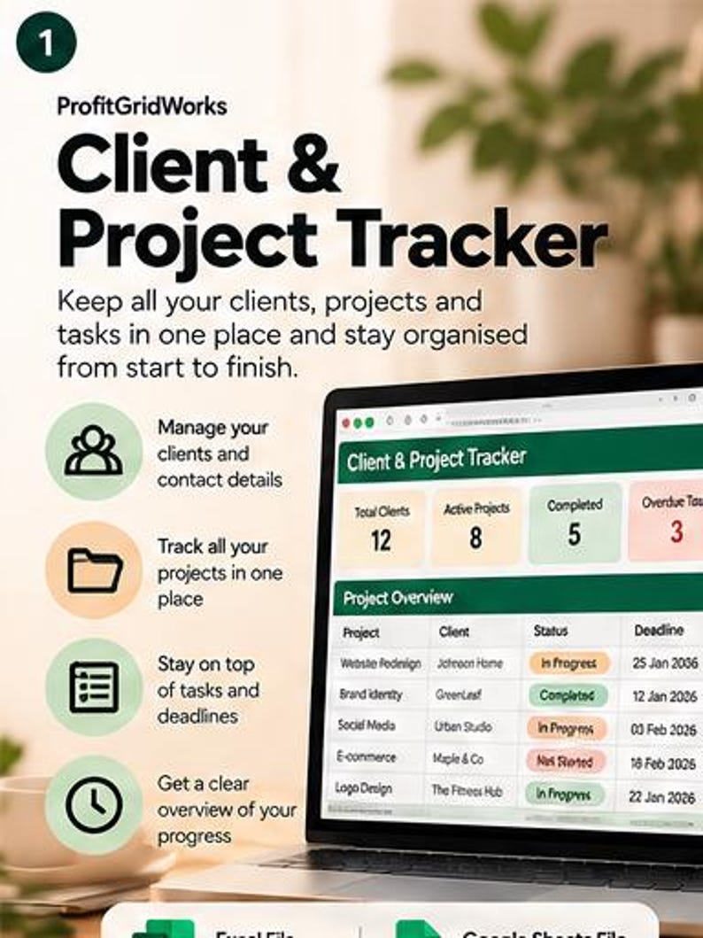 Project Tracking Spreadsheet Layout Client and Project Tracker for Excel & Google Sheets | Freelancer CRM ...