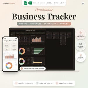 Handmade Business Tracker Spreadsheet, Craft Orders, Inventory, Pricing (Google Sheets & Excel)