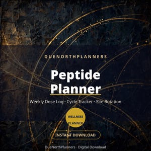 Planificador de péptidos imprimible, registro de dosis semanal y seguimiento de ciclos para rutinas de bienestar, rotación de sitios de inyección, descarga instantánea DN