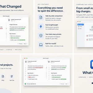 What Changed? Mac Document Comparison App, PDF Text Diff Tool, Compare Document Versions, Intel and Apple Silicon