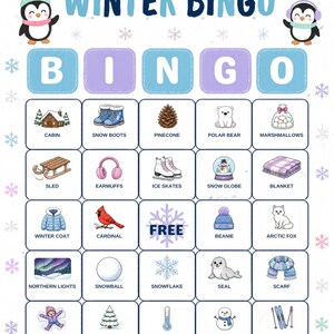 Vinterbildbingo för barn, 30 kort, klassrumslek (digital nedladdning) bild 5