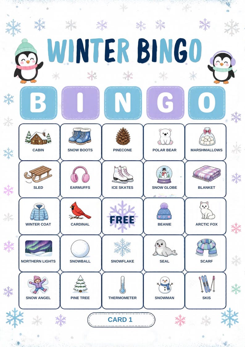 Vinterbildbingo för barn, 30 kort, klassrumslek (digital nedladdning) bild 5