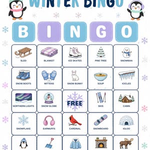 Vinterbildbingo för barn, 30 kort, klassrumslek (digital nedladdning) bild 12
