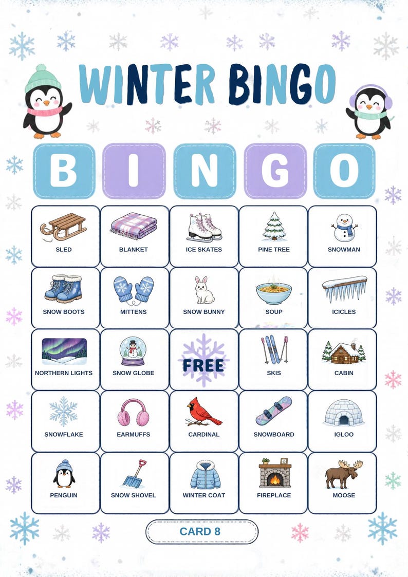 Vinterbildbingo för barn, 30 kort, klassrumslek (digital nedladdning) bild 12