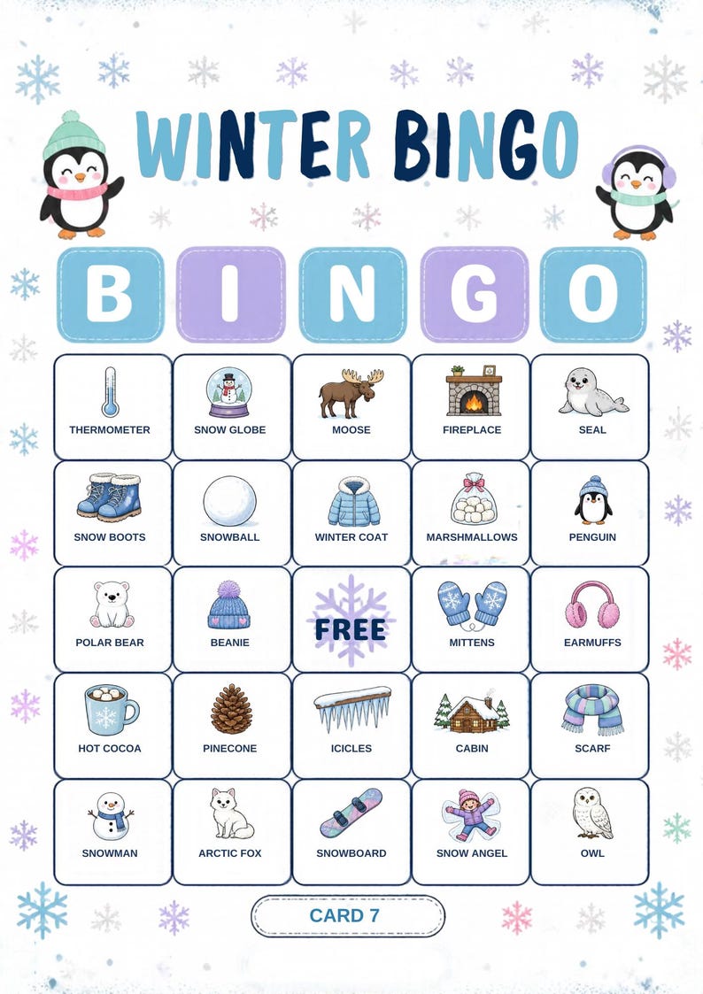 Vinterbildbingo för barn, 30 kort, klassrumslek (digital nedladdning) bild 11