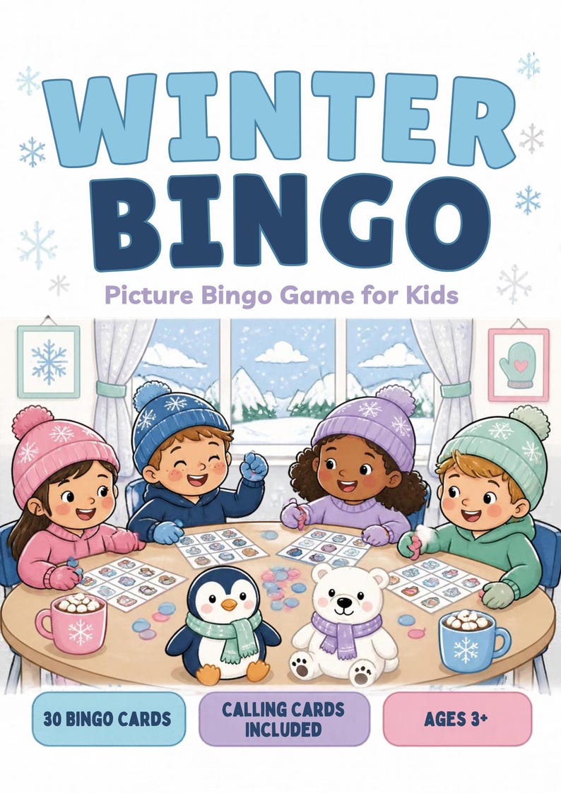 Vinterbildbingo för barn, 30 kort, klassrumslek (digital nedladdning) bild 2