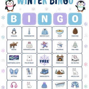 Vinterbildbingo för barn, 30 kort, klassrumslek (digital nedladdning) bild 16