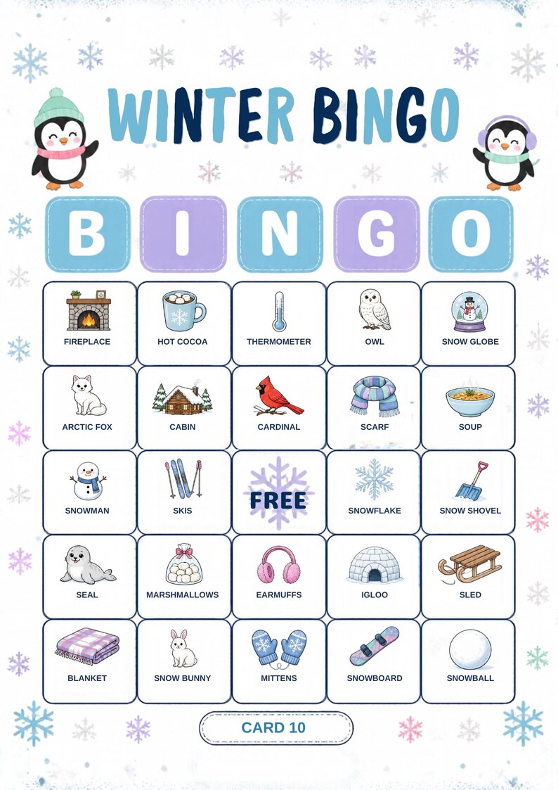 Vinterbildbingo för barn, 30 kort, klassrumslek (digital nedladdning) bild 14