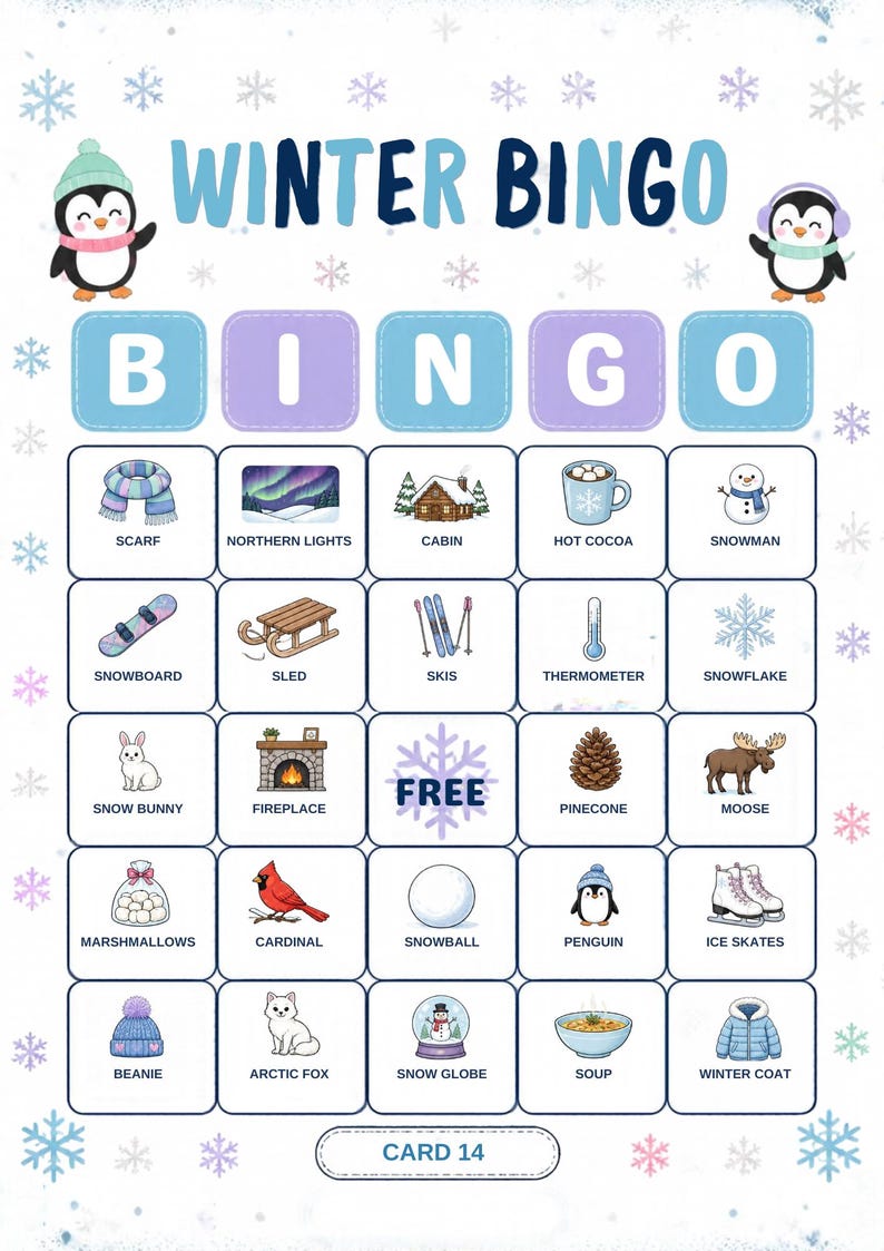 Vinterbildbingo för barn, 30 kort, klassrumslek (digital nedladdning) bild 18
