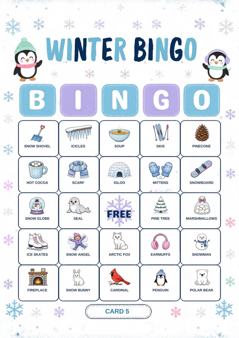 Vinterbildbingo för barn, 30 kort, klassrumslek (digital nedladdning) bild 9
