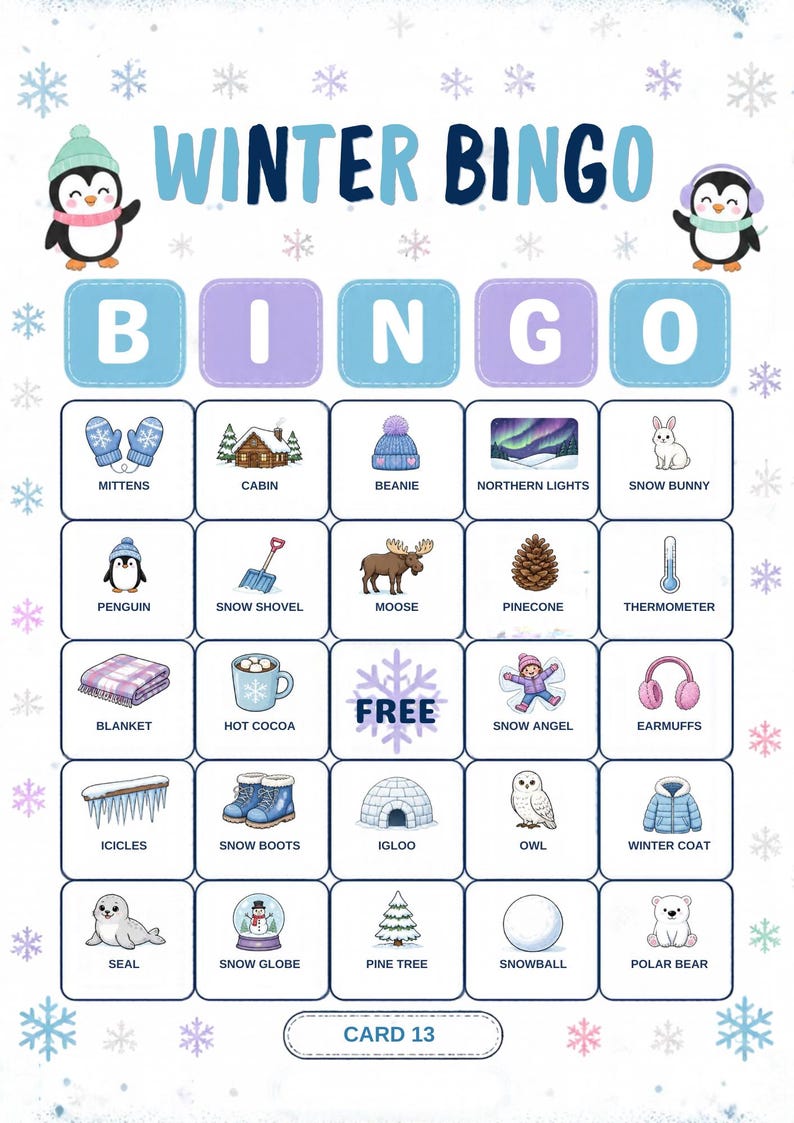 Vinterbildbingo för barn, 30 kort, klassrumslek (digital nedladdning) bild 17