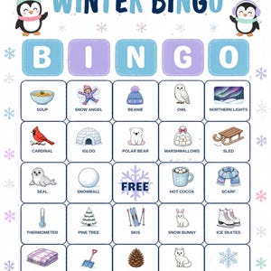 Vinterbildbingo för barn, 30 kort, klassrumslek (digital nedladdning) bild 13