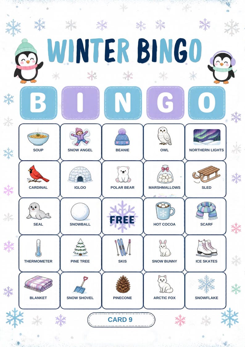 Vinterbildbingo för barn, 30 kort, klassrumslek (digital nedladdning) bild 13