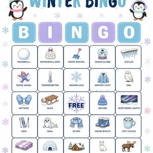 Vinterbildbingo för barn, 30 kort, klassrumslek (digital nedladdning) bild 10