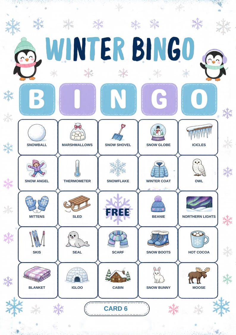 Vinterbildbingo för barn, 30 kort, klassrumslek (digital nedladdning) bild 10