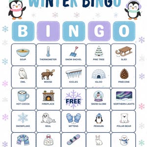 Vinterbildbingo för barn, 30 kort, klassrumslek (digital nedladdning) bild 6