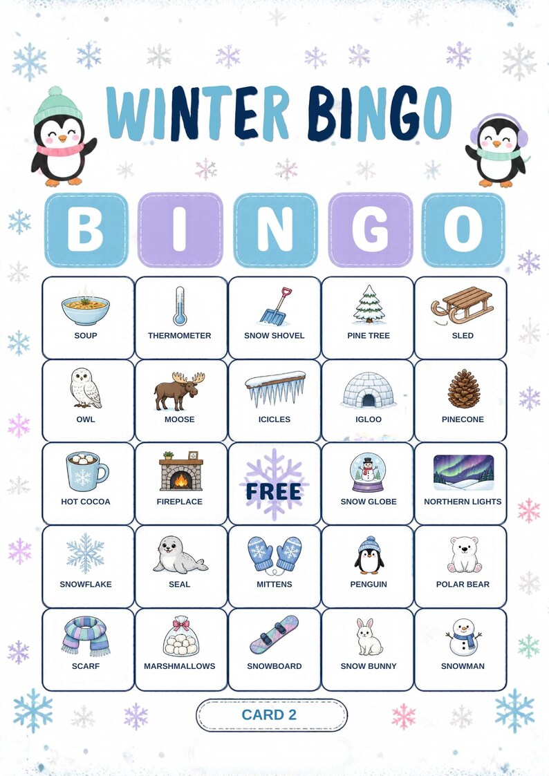 Vinterbildbingo för barn, 30 kort, klassrumslek (digital nedladdning) bild 6