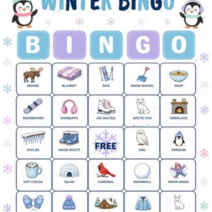 Vinterbildbingo för barn, 30 kort, klassrumslek (digital nedladdning) bild 7