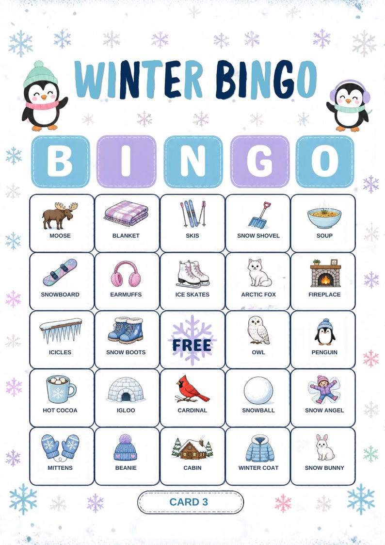 Vinterbildbingo för barn, 30 kort, klassrumslek (digital nedladdning) bild 7
