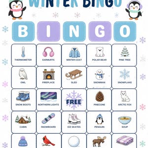 Vinterbildbingo för barn, 30 kort, klassrumslek (digital nedladdning) bild 8
