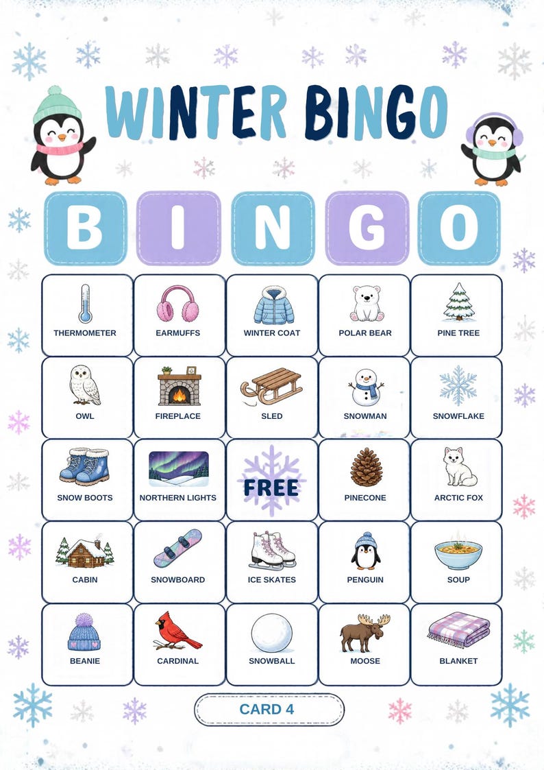 Vinterbildbingo för barn, 30 kort, klassrumslek (digital nedladdning) bild 8