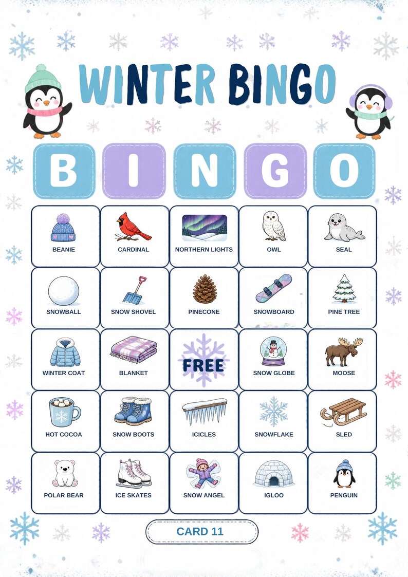 Vinterbildbingo för barn, 30 kort, klassrumslek (digital nedladdning) bild 15