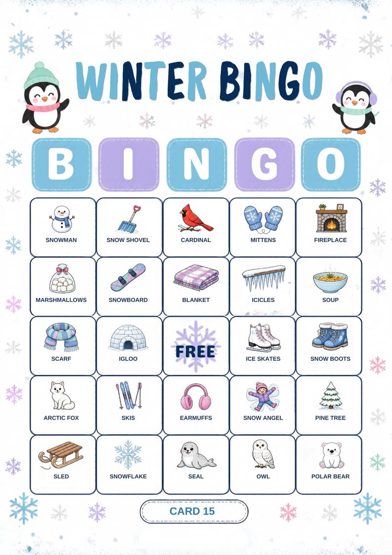Vinterbildbingo för barn, 30 kort, klassrumslek (digital nedladdning) bild 19