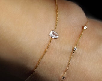 14k Gold Pear Cut Diamond Bracelet / Bezel Set