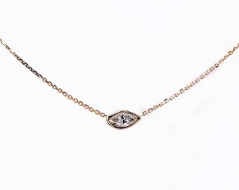 14k Gold .15 carat Marquis Cut Diamond Necklace - Diamond Necklace, Gold Necklace, 15 carat gold necklace, delicate diamond necklace