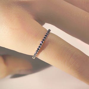 Anillo de eternidad de diamantes negros, 14k, anillo apilable de oro de 18k