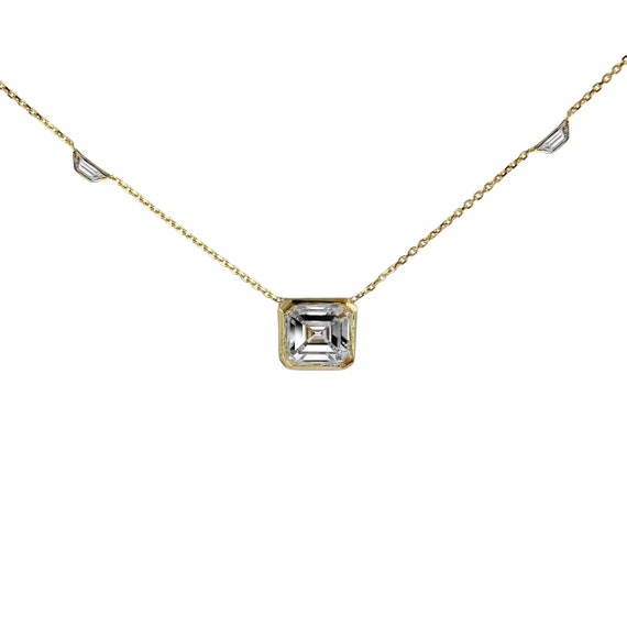 Royal Asscher Cut Pendant Necklace Finished in 18kt Yellow Gold - CRISLU