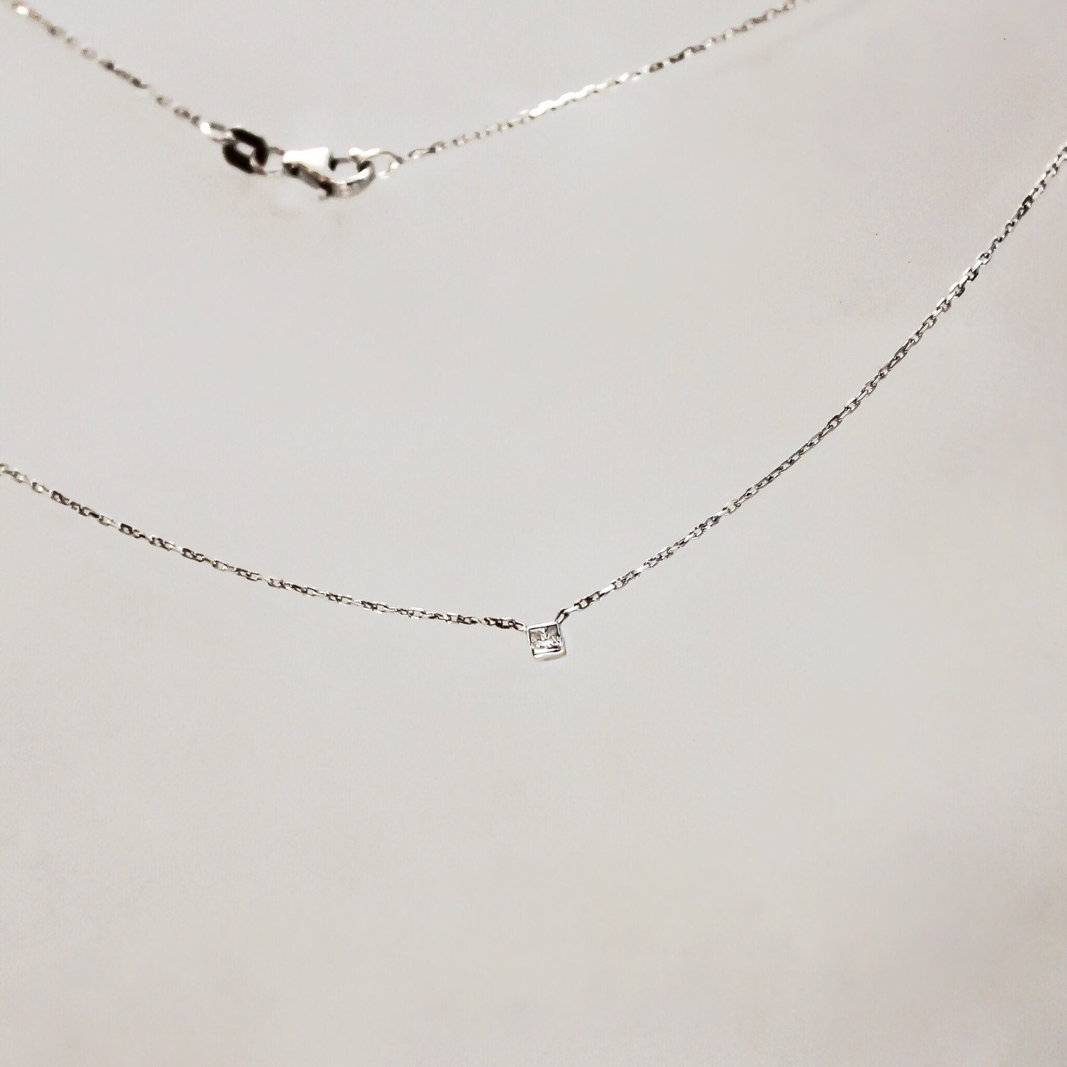 Sterling Silver Princess Cut Diamond Necklace - Etsy UK
