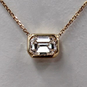 14k Gold .80 carat Emerald Cut Diamond Necklace