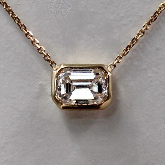 Zoë Chicco 14kt Gold Emerald Cut Diamond Bezel Pendant Necklace – ZOË CHICCO