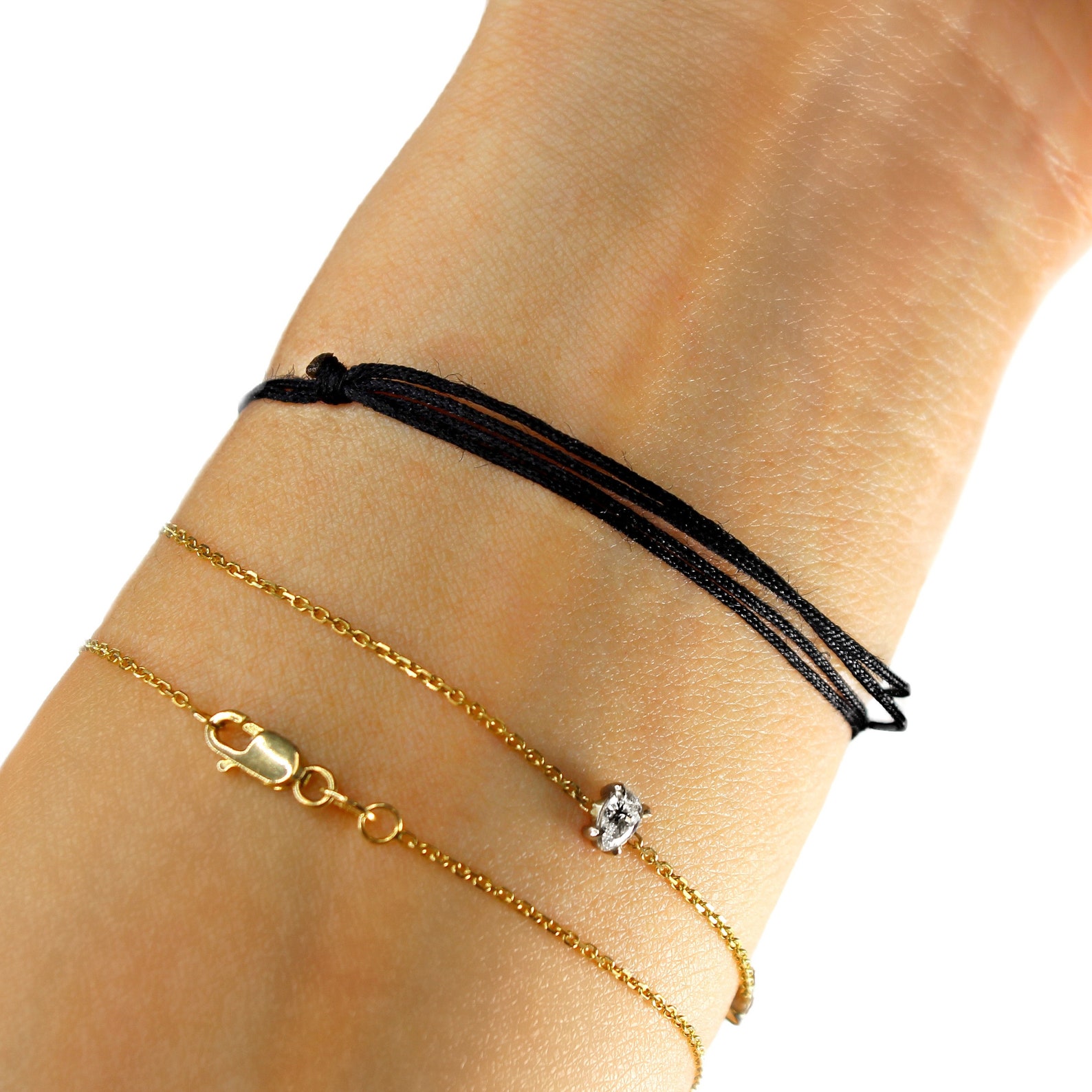 Diamond Cord Bracelet Genuine Diamond String Bracelet 14k Etsy