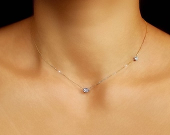 14k Gold Pear / Solitaire Diamond Necklace