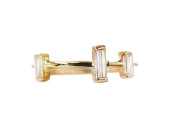 14k Gold Three Diamond Baguette Ring
