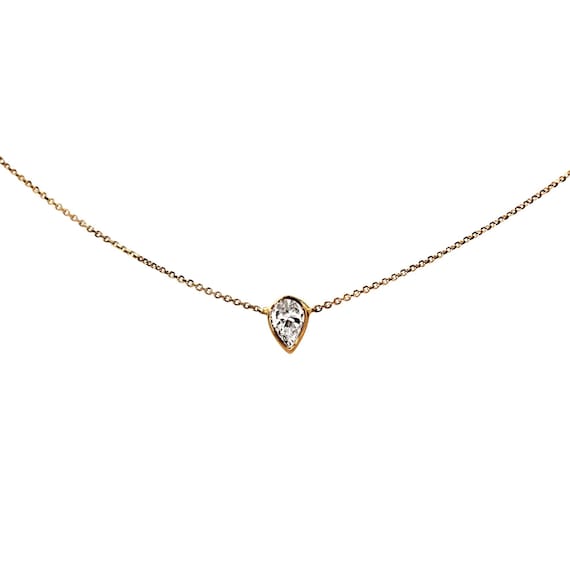 Tiny Delicate Pear Cut Diamond Necklace