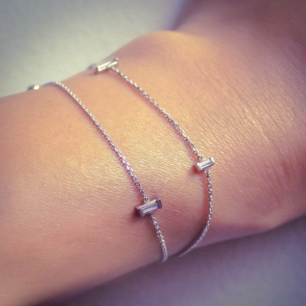 Sterling zilveren diamanten baguette verstelbare wikkelarmband