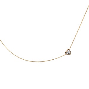 Heart Shaped Diamond Necklace / Bezel Set / 14k Gold