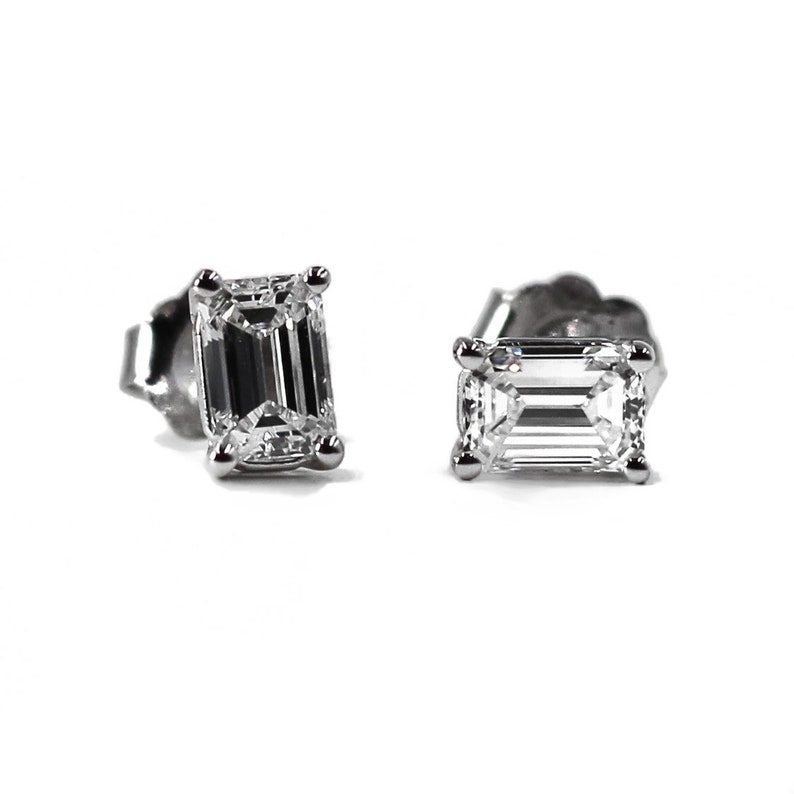 emerald cut diamond studs