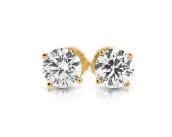 Lab Diamond Stud Earrings 14k Gold | Round Brilliant Studs | Minimalist Jewelry | Gift for Her
