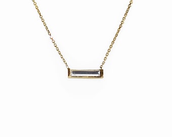 14k gold unique diamond baguette necklace