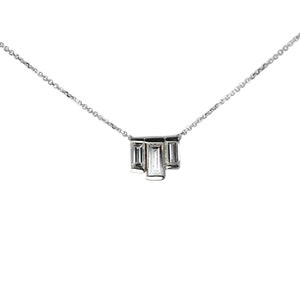 Unique 14k Gold Three Diamond Baguette Necklace