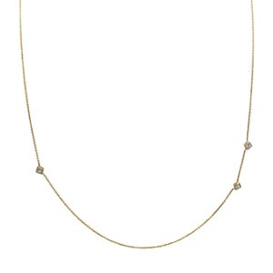 14k Gold Delicate Three Princess Cut Diamond Necklace / Choker