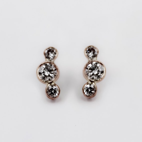 14k Gold Three Solitaire Diamond Earrings